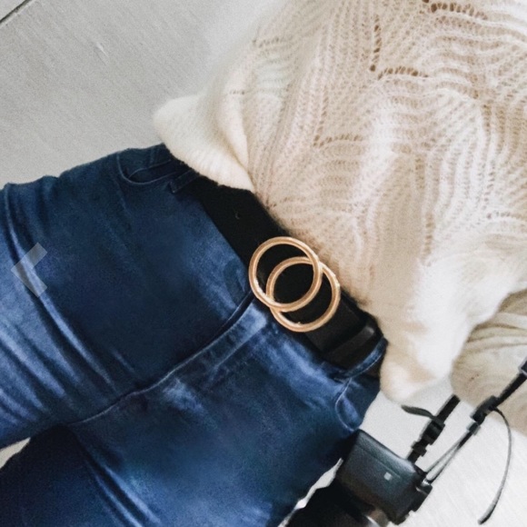 Accessories - Gold buckle Double round ring leather belt